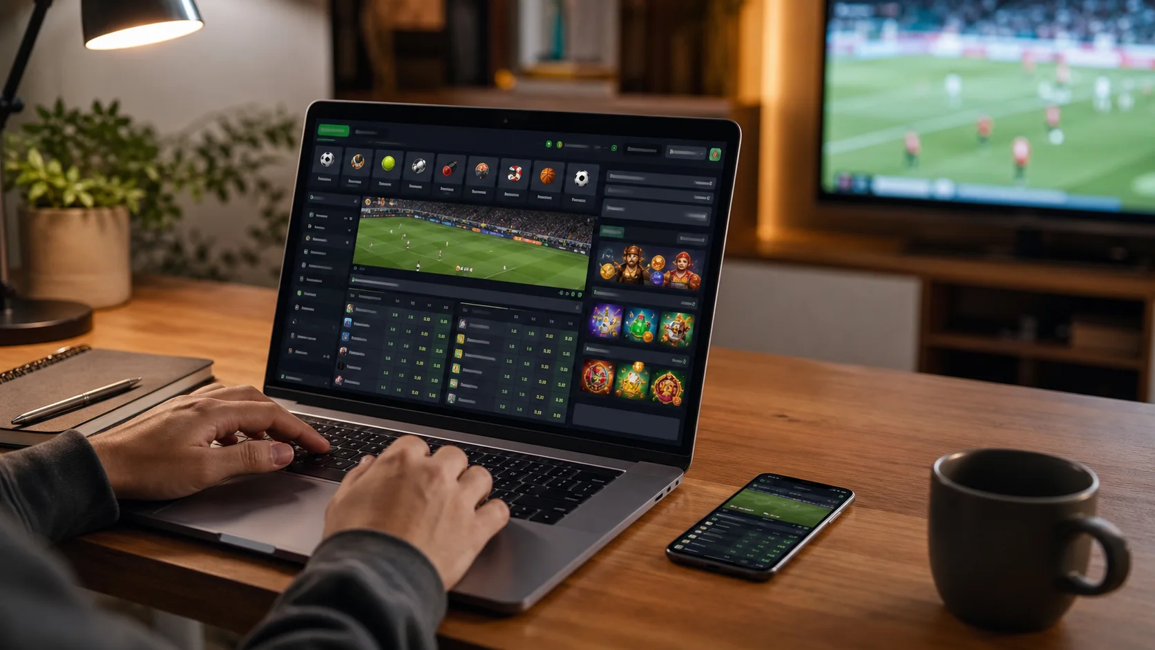 Plataforma paripesa em notebook e celular com apostas esportivas e cassino online
